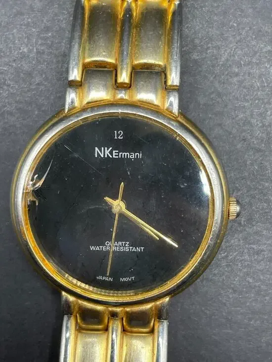Vintage NK Ermani Quartz Men's Watch Gold Tone Black Dial 35mm Water Resistant