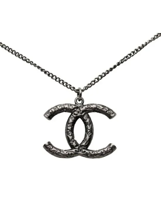 Chanel CC Logo Necklace Black Metal