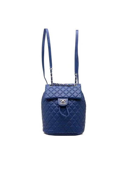 Chanel Quilted CC Logo Backpack Blue Lambskin