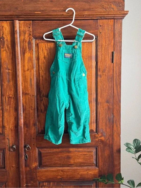 Vintage OshKosh B'gosh green corduroy overalls Made in USA 24 months