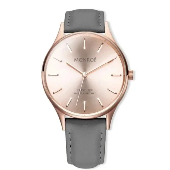 NWT Rosegold and Charcoal Leather Watch by Monroe