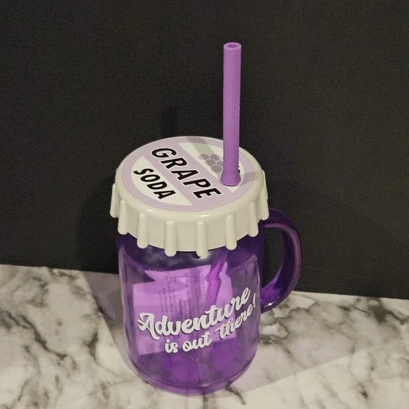 Disney Parks Up Grape Soda Plastic Mug With Straw Adventure Is‎ Out There