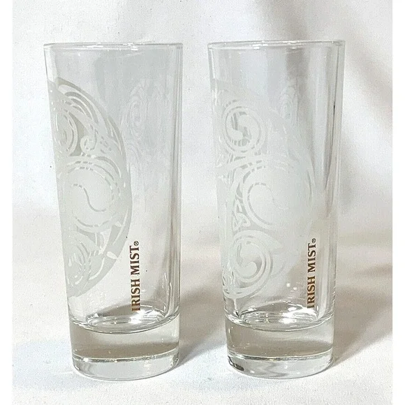 IRISH MIST Glasses x2 Celtic Design Tall Shooter Made In ITALY‎ Highball Tumbler