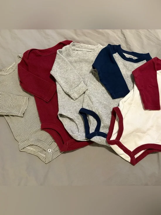 Carter's 6M Long Sleeve Onesie Bodysuit Bundle - Red, White, Blue & Grey