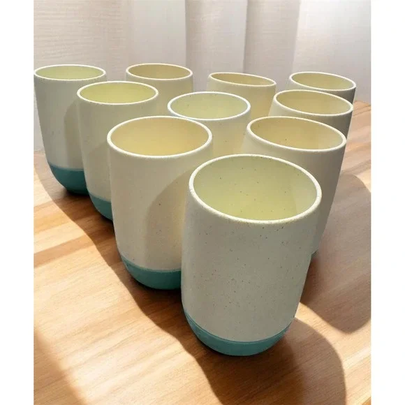 Vintage Vacron Bopp-Decker Plastics Set of 10 Tumblers‎ Cream Turquoise MCM USA