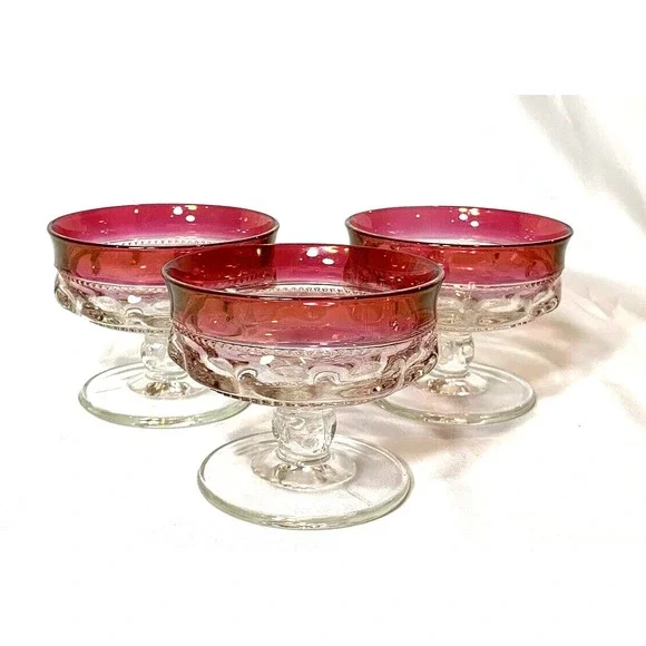 Tiffin Franciscan King's Crown Champagne Coupe X3 Cranberry Ruby Flashed Glass‎