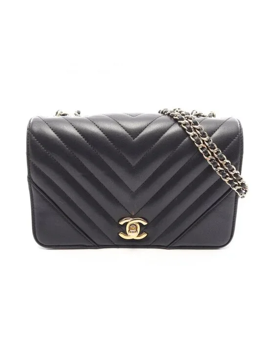 Chanel Shoulder Bag Stitch Chezblanc Fullflap Black Lambskin Chain