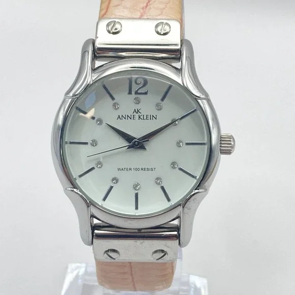 Anne Klein Women's Watch 31mm Silver Tone Peach Leather WR 30M New Battery 8
