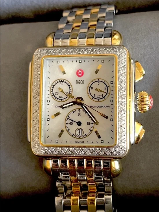MICHELE  Deco  Two-Tone  18K Gold-Plated  Diamond  Swiss Watch