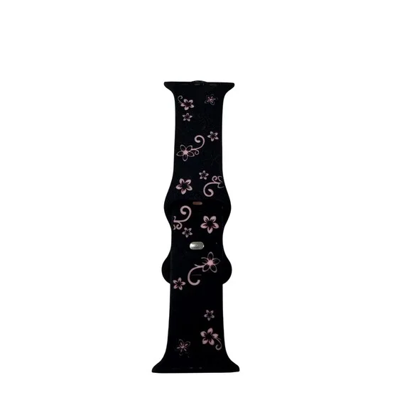 Apple Watch Band‎ Silicone Floral Print Black Pink Women Boho