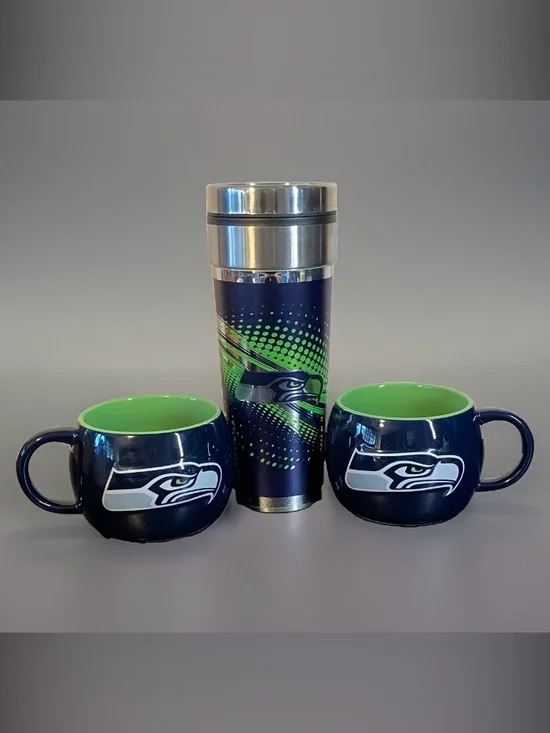 Seattle Seahawks Stainless Steel Travel Tumbler & Ceramic Mug 3 Pc Set