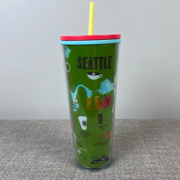 Starbucks Venti Seattle Washington Acrylic Tumbler Cup with Straw Travel