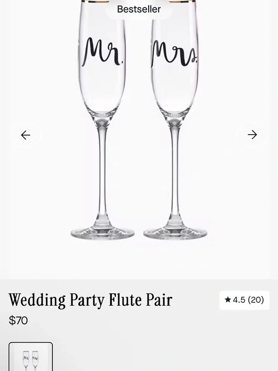 kate spade Clear Mr. & Mrs. Wedding Flute Pair with Black Script and Gold Rim