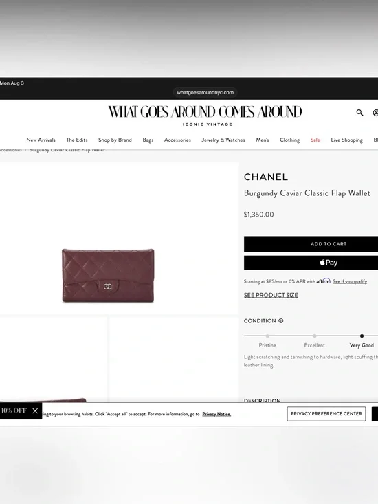 CHANEL Burgundy Quilted Caviar Flap Wallet with Silver-Tone CC