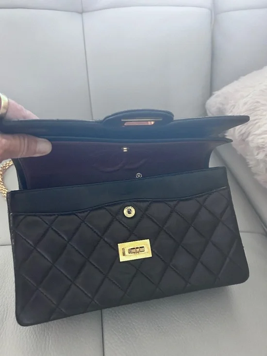 Chanel 2.55 flap bag, black calfskin and gold hardware