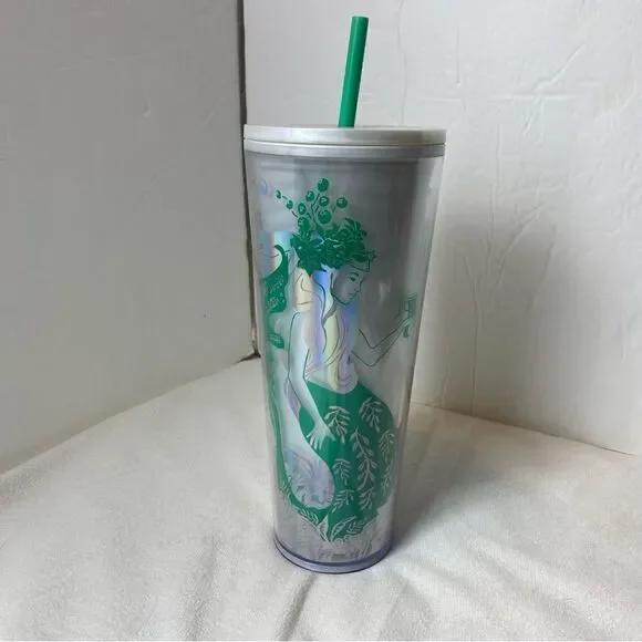 Starbucks New With Tags Christmas 2022 Pearlized Mermaid white Green Tumbler