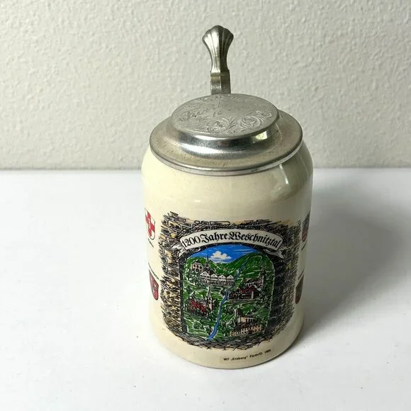 1200 Jahre Weschnitztal Beer Stein‎ with Lid Erzberg Furth Germany Rimbach Crest