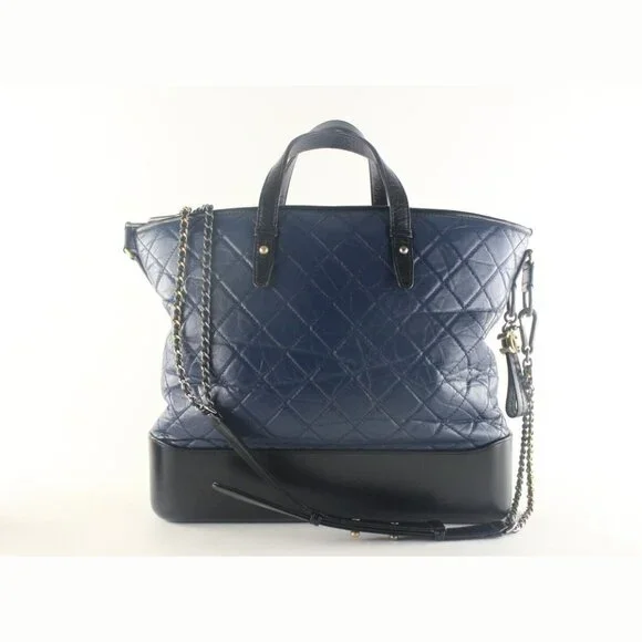 Chanel Two-Tone Quilted Black x Blue Leather Gabrielle 2way Tote 6CK103K