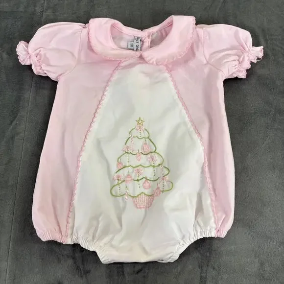 Sweeat Dreams 9m Pink & White Christmas Tree Embroidered Romper Bnfts Charity