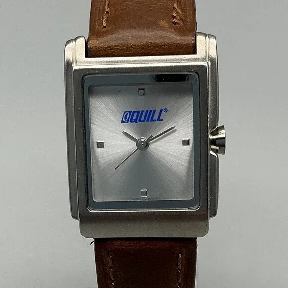 Vintage Quill Womens Watch 23mm Silver Dial Brown Leather Strap New Battery