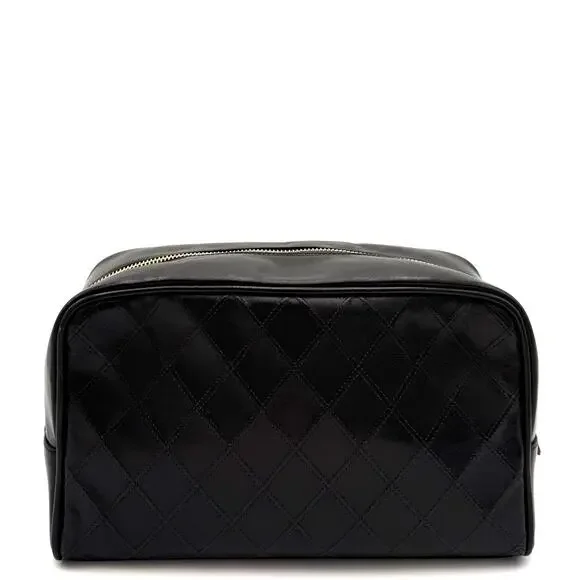Black Leather Quilted Toiletry Bag