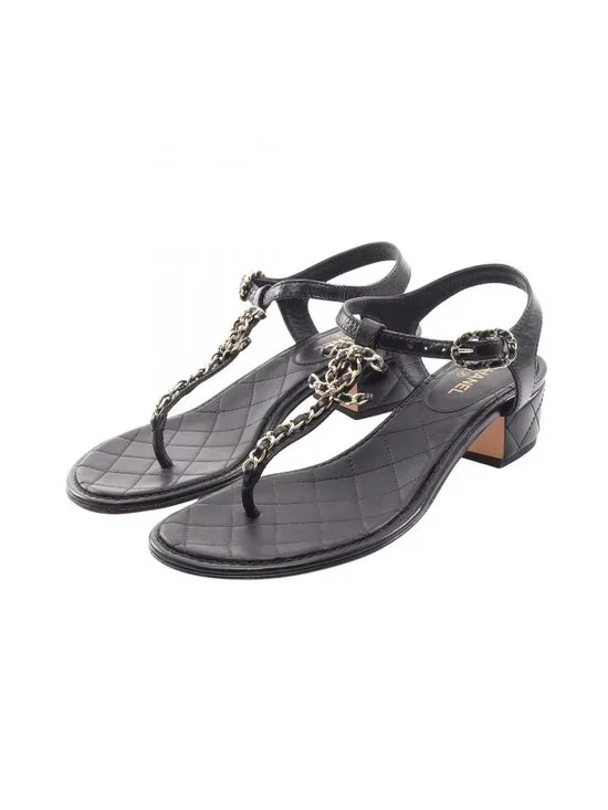 Chanel Sandals CC Logo Leather