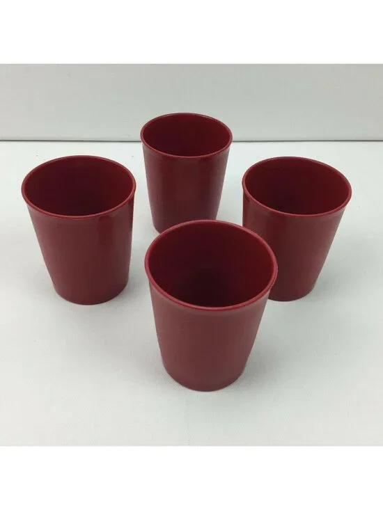 Tupperware Red Plastic Child Hardball Drinking Cups Set of 4 Family Use