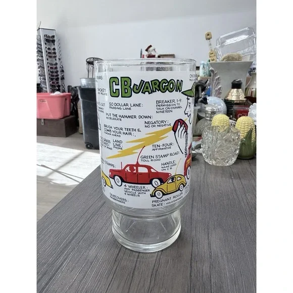 Vintage CB Jargon Glass Trucker Radio Lingo Beer Drinking 32oz 1970's Smokey Cop