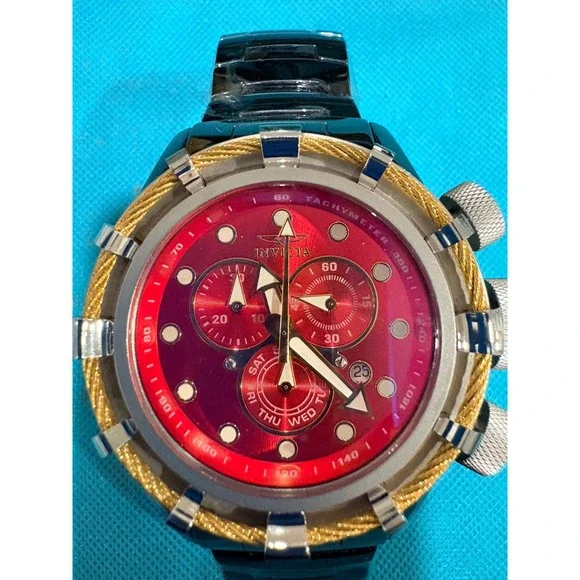 Invicta Bolt Tritnite 18847 Red Dial Black IP Gold Cable Watch New No Box