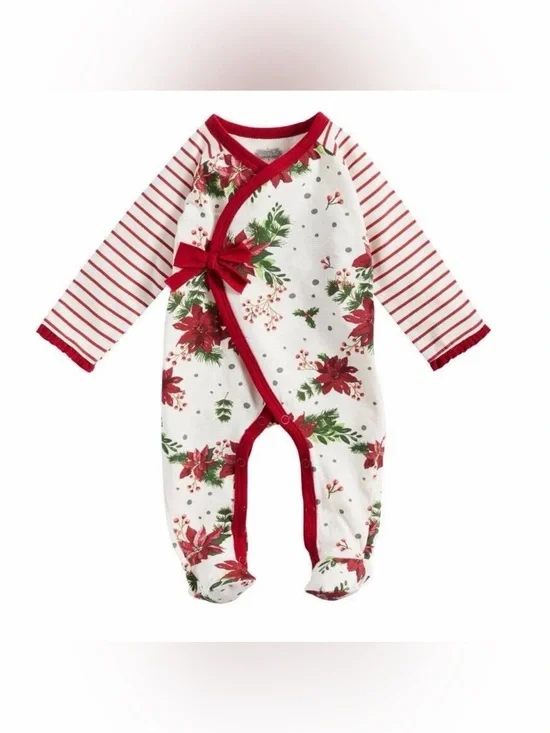 MUD PIE Baby Girls’ Poinsettia Footie Sleeper - 0-3M