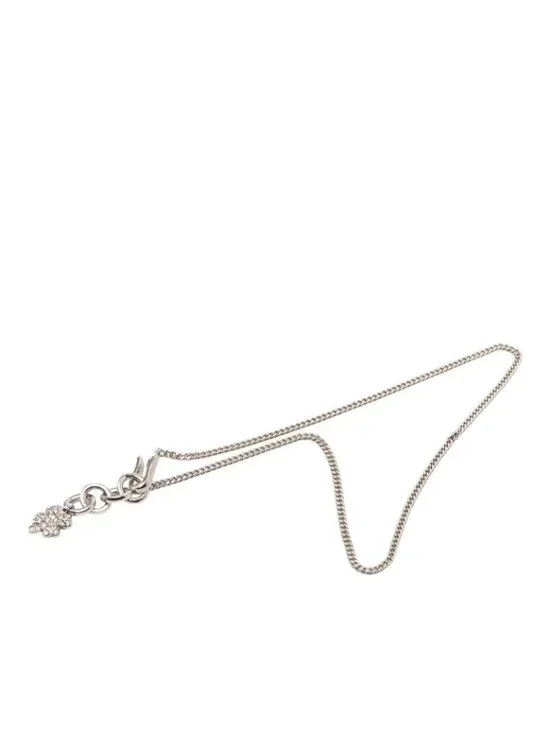 Chanel Clover Motif Chain Necklace Silver Metal Rhinestone