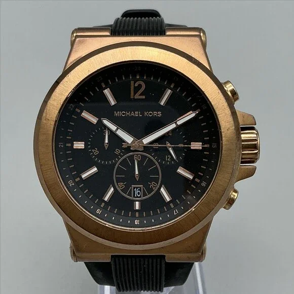 Michael Kors Dylan Chronograph Mens Watch 51mm Rose Gold Tone New Battery