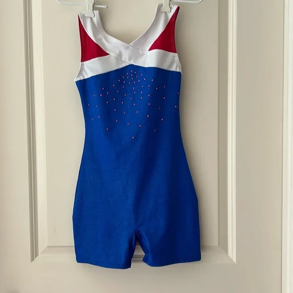 NWOT Danskin Freestyle USA colors Dance/Gymnastics Leotard one piece size 10/12