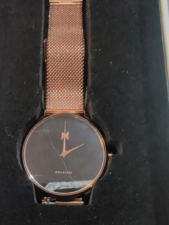 MVMT Boulevard Black Marble Rose Gold Mesh Strap Watch - Black Dial