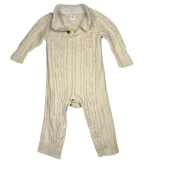 Baby‎ Gap Infant Cable Knit Chunky Romper Size 18 24 Months Fleece Neutral Cozy