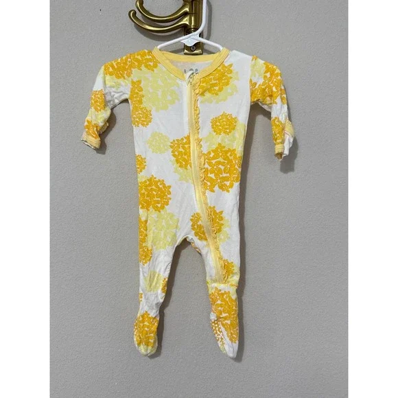 KicKee Pants Footie Sleeper Baby 0-3M Yellow Floral Ruffle Bamboo Pajamas