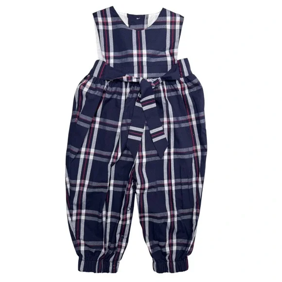 StellyBelly Romper Sz 18M‎ Blue Plaid Front/Back Tie Sleeveless Nautical