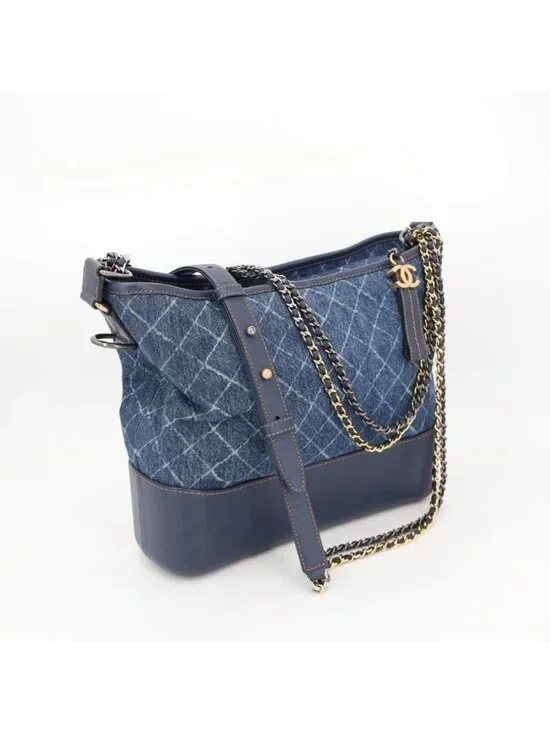 Chanel Gabriel Denim Xleather Chain Shoulder Bag Blue Gold
