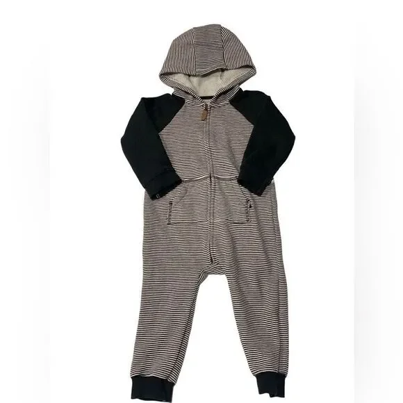 Carter's Navy Stripe Zip-Up Hooded Jumpsuit One Piece