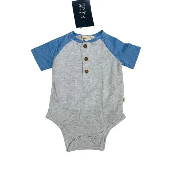 NWT Me & Henry 0/3M League Raglan Block Onesie