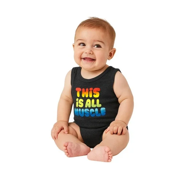 Garanimals 12 Months Baby Bodysuit Dark‎ Heather Grey Sleeveless Muscle Playful