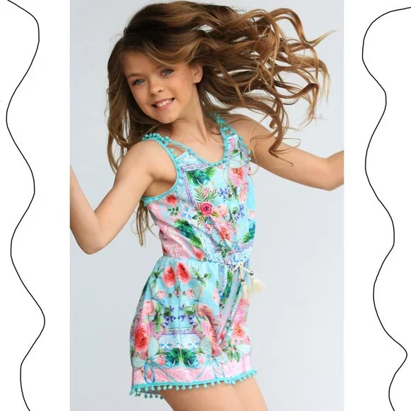 3T/4T NEW Hannah Banana Summer Soft Toddler Girls‎ Romper Super Cute Pom Poms
