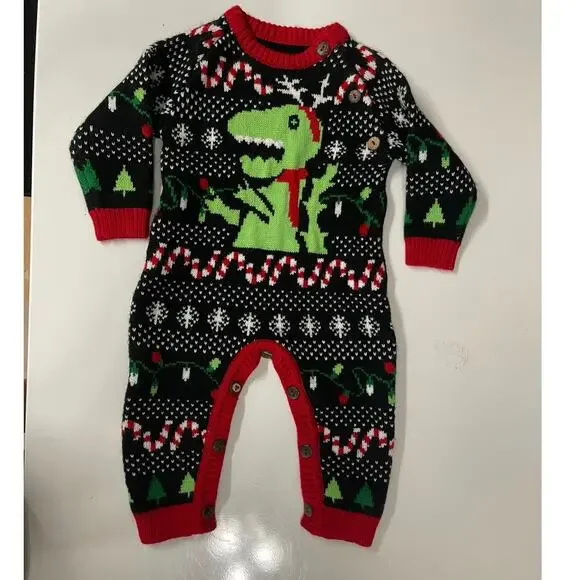 Ugly Christmas‎ sweater Baby Dinosaur onesie 6 Months adorable