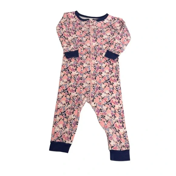 OshKosh Bgosh Baby Girls Pink Floral Full Zip 100% Cotton‎ Sleeper 9 Months