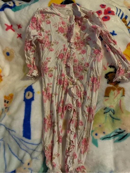Little Me Floral Pink and Cream Footed Pajamas
