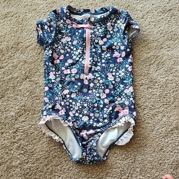 Ruffle Butts Floral One Piece Rashguard Swimsuit Size 4T