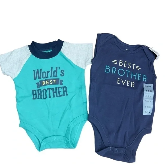 Old Navy Carters Best Brother Bodysuit Baby Infant 3-6 months Blue Teal Summer