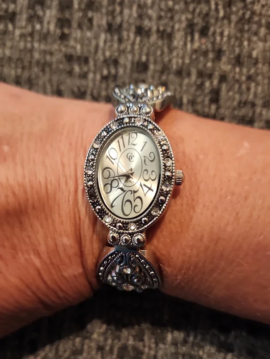 Silver Crystal Accent Oval Women’s Watch