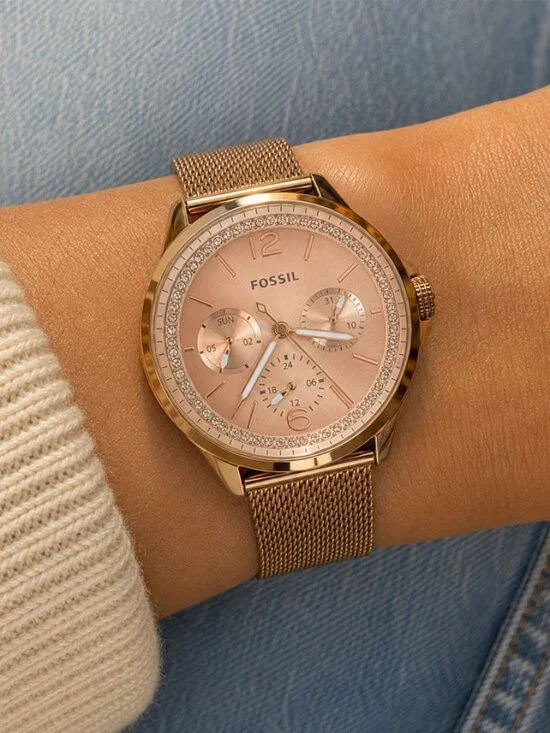 Fossil Rose Gold Crystal Bezel Stainless Steel Watch