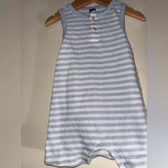Striped Baby Romper in Light Blue and White